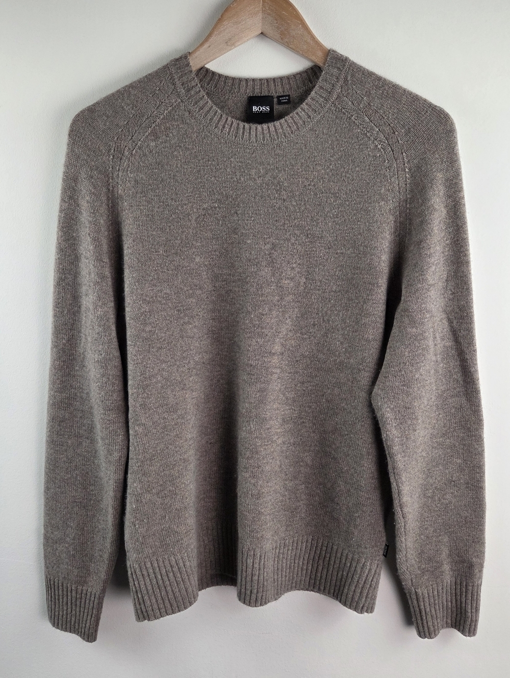 BOSS Sweater Mens Medium Earth Tone Brown Pullover Crewneck 100% Cashmere